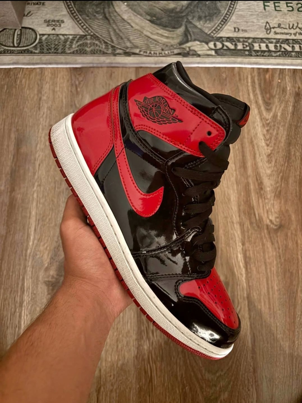 Nike Air Jordan 1 Retro High Patent Leather - Black/Red Sneakers Mens SZ 8